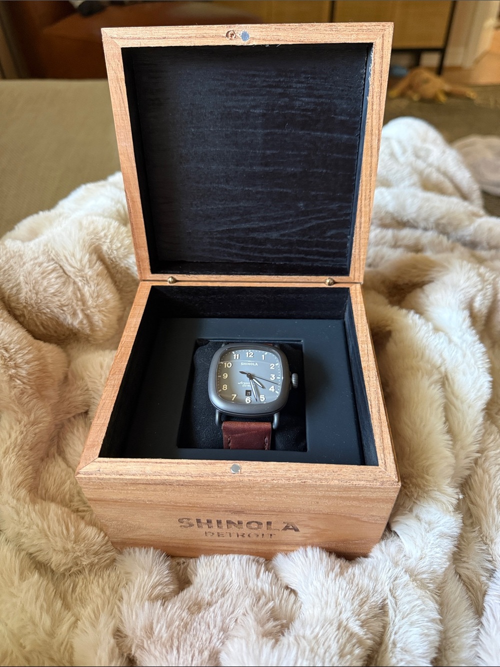 Shinola Guardian Men's Brown Leather Strap Watch with Black Dial & Gunmetal Case